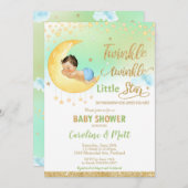 キラキラ小さな星の赤ちゃんシャワー男女兼用 招待状 (正面/裏面)