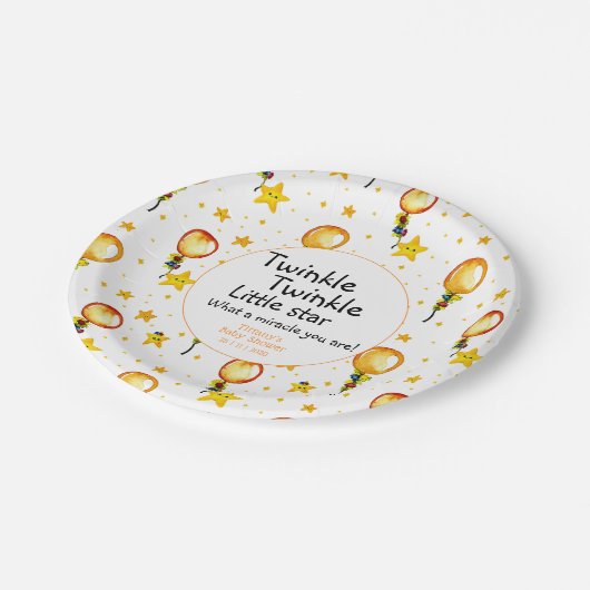 キラキラ小さな星の赤男女兼用ちゃんシャワー ペーパープレート (アングル)