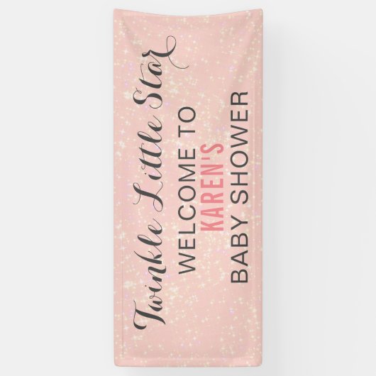 キラキラ小さな星ピンクの赤ちゃんシャワーパーソナライズされた 横断幕 (縦)
