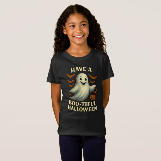 キラキラ幽霊 "ハッピー ハロウィン" Tシャツ (正面フル)
