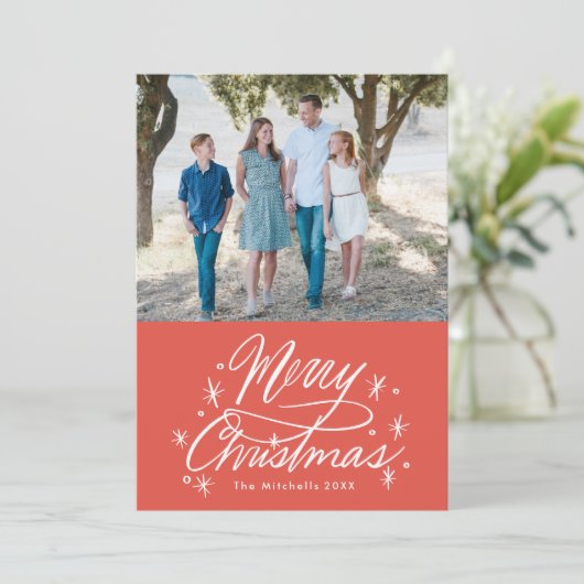 キラキラ手レターメリークリスマスフォトレッド シーズンカード (スタンド正面)