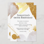 キラキラ抽象的なゴールドピンクの形 水彩画 グラム 招待状 (正面/裏面)