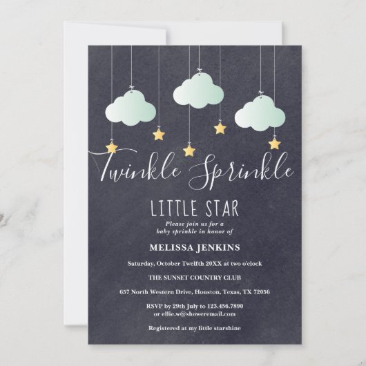 キラキラ撒き赤ちゃんシャワー撒き黒板 招待状 (正面)