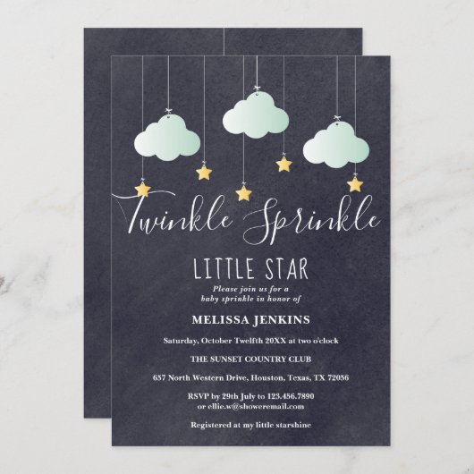 キラキラ撒き赤ちゃんシャワー撒き黒板 招待状 (正面/裏面)