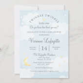 キラキラ星とムーンスカイブルーベビーシャワー 招待状 (正面)