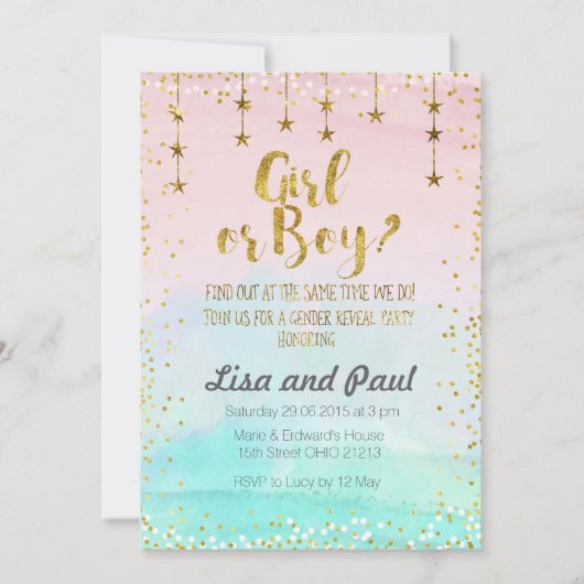 キラキラ星のジェンダーが招待を明らかにする 招待状 (正面)