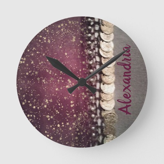 キラキラ星パープルジプシーのスカーフ ラウンド壁時計 (正面)