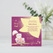 キラキラ星フクロウ赤ちゃん女の子ベイビーシャワー 招待状 (スタンド正面)