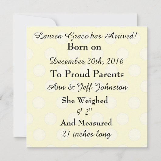 キラキラ星ベビー誕生発表 案内状 (裏面)