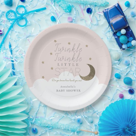 キラキラ星ムーンピンク赤ちゃんシャワー ペーパープレート (パーティー)