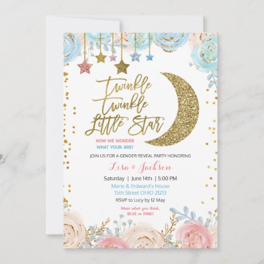 キラキラ星性の暴露招待状、女の子、男の子 招待状 (正面)