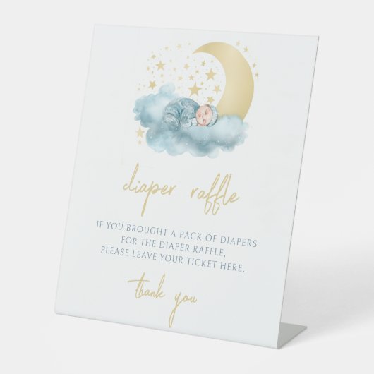 キラキラ星金ゴールド赤ちゃんシャワーおむつラッフルサイン 台座サイン (正面)