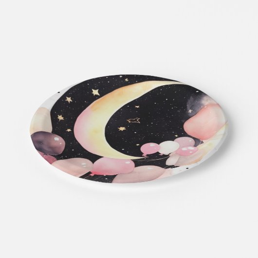 キラキラ星：月&星ベビーガールシャワー ペーパープレート (アングル)