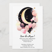 キラキラ星：月&星ベビーガールシャワー 招待状 (正面/裏面)