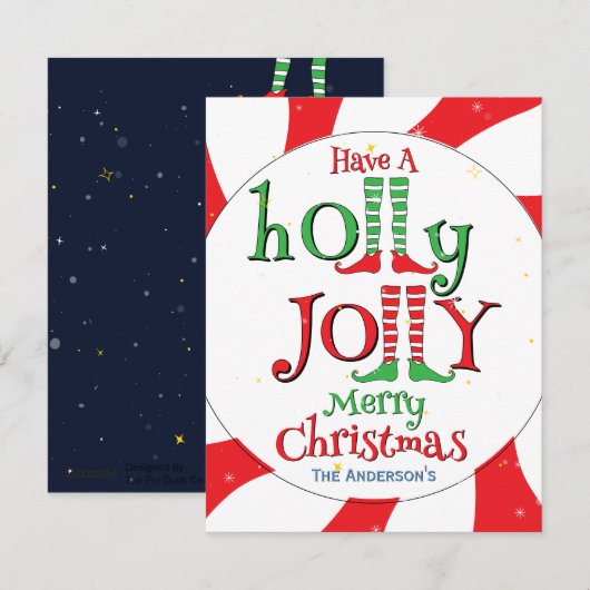 キラキラ楽しいホリデージョリーメリークリスマスエルフの足 シーズンカード (正面/裏面)