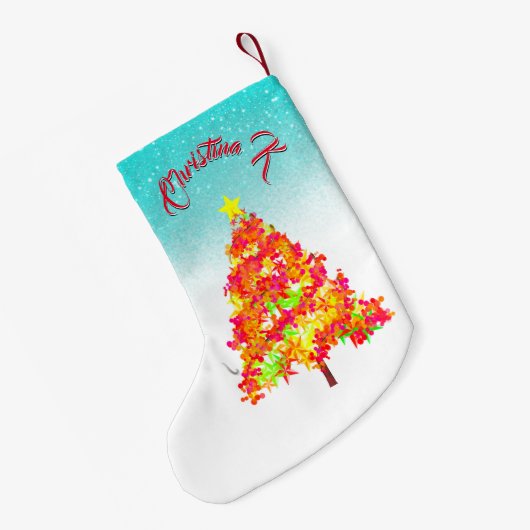 キラキラ模様のクリスマスツリー スモールクリスマスストッキング (裏面 (吊り時))