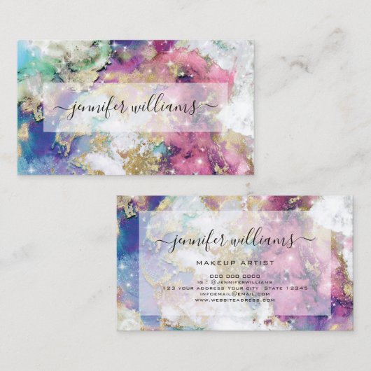 キラキラ水彩金箔メイクアップアーティスト 名刺 (正面/裏面)