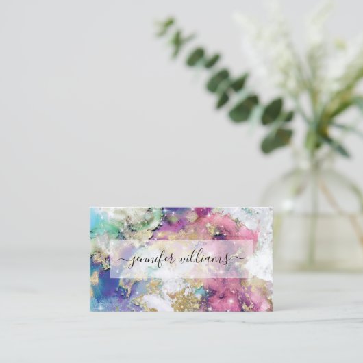 キラキラ水彩金箔メイクアップアーティスト 名刺 (スタンド正面)