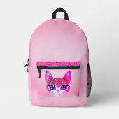 キラキラ猫顔 プリントバックパック (正面)