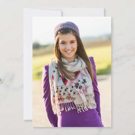 キラキラ王室のス紫色のフォイル写真キンチェニェラ 招待状 (裏面)