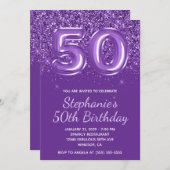 キラキラ王室の輝く紫色の50誕生日 招待状 (正面/裏面)