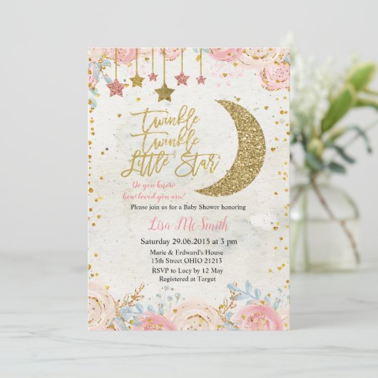 キラキラ素朴キラキラ星の赤ちゃんシャワー 招待状 (スタンド正面)