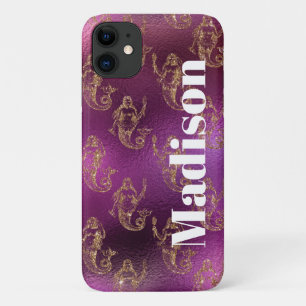 キラキラ紫とゴールドの人魚姫デザイン iPhone 11 ケース