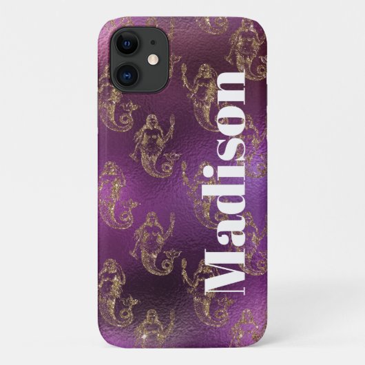 キラキラ紫とゴールドの人魚姫デザイン Case-Mate iPhoneケース (裏面)