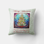 キラキラ色のステンドグラスのクリスマスツリーグリーングリッター クッション (裏面)