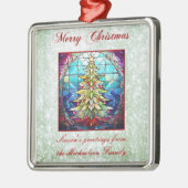 キラキラ色のステンドグラスのクリスマスツリーグリーングリッター メタルオーナメント (左)