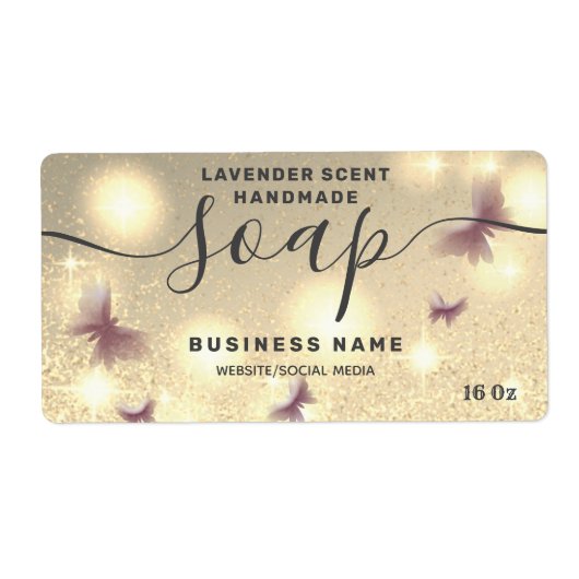 キラキラ色のバタフライスクリプトsoapラベル ラベル (正面)