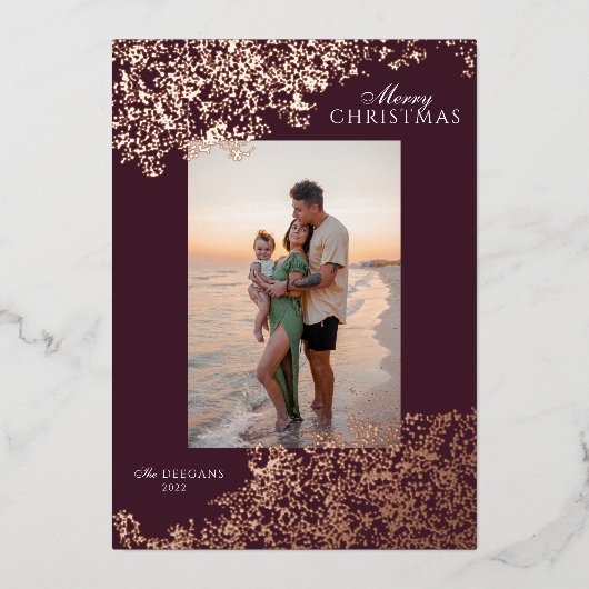 キラキラ色のベリーフォイル押された赤いホリデーカード 箔シーズンカード (正面)