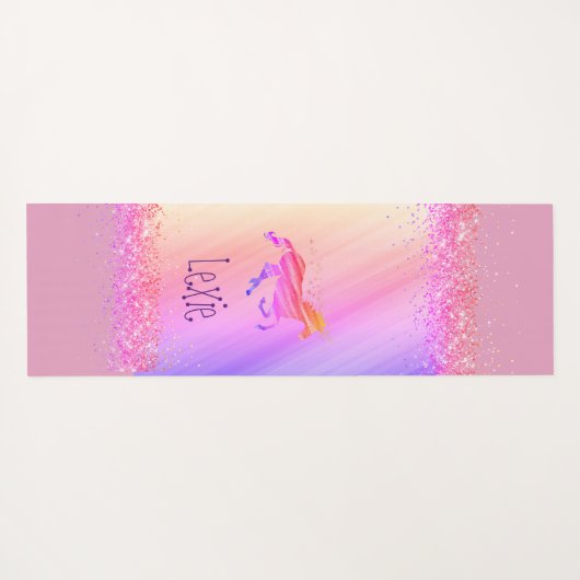 キラキラ色のラベンダーとピンクのユニコパーソナライズされたン ヨガマット (裏面(横))