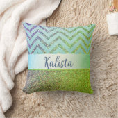 キラキラ色の緑と紫のシボパーソナライズされたロン クッション (ブランケット)