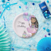 キラキラ誕生日アフリカンアメリカンガールユニコーンP ペーパープレート (パーティー)