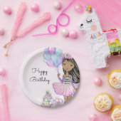 キラキラ誕生日アフリカンアメリカンガールユニコーンP ペーパープレート (パーティー)