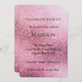 キラキラ豪華なピンクのスパークル誕生日 招待状 (正面/裏面)