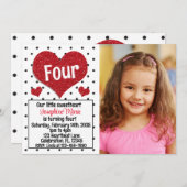 キラキラ赤いハートスウィートアニュエージ誕生日写真 招待状 (正面/裏面)