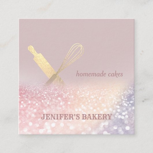 キラキラ転がス金ゴールドのピンウィスクシェフベーカリー スクエア名刺 (正面)