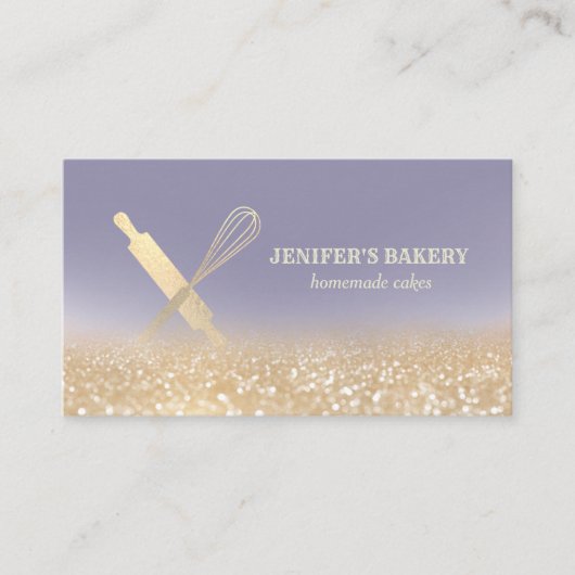 キラキラ転がス金ゴールドのピンウィスクシェフベーカリー 名刺 (正面)