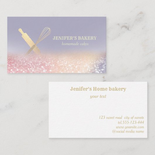 キラキラ転がス金ゴールドのピンウィスクシェフベーカリー 名刺 (正面/裏面)