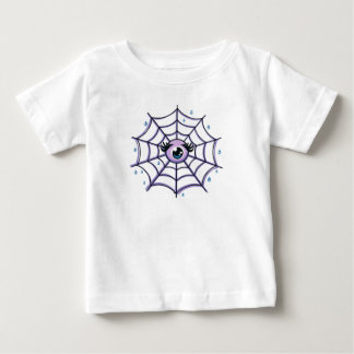 キラキラ輝くくもの巣の可愛い漫画眼 ベビーTシャツ