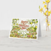 キラキラ輝くアイリッシュレプレシャンのグリーティングカード カード (黄色い花)