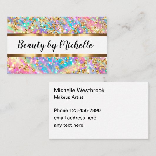 キラキラ輝くガラス色のメイクアップアーティスト名刺 名刺 (正面/裏面)