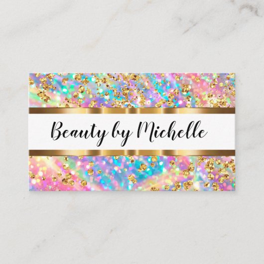 キラキラ輝くガラス色のメイクアップアーティスト名刺 名刺 (正面)