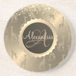 キラキラ輝くギラフェズオングリジー金ゴールドモノグラム コースター