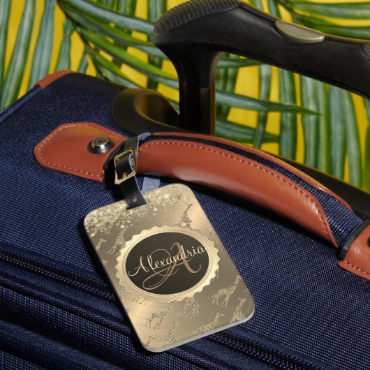 キラキラ輝くギラフェズオングリジー金ゴールドモノグラム ラゲッジタグ (正面インサイチュ1)