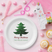 キラキラ輝くクリスマスの木の緑の家族の名前 ペーパープレート (パーティー)