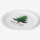 キラキラ輝くクリスマスの木の緑の家族の名前 ペーパープレート (アングル)