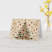 キラキラ輝くクリスマスツリーに金箔 カード (黄色い花)